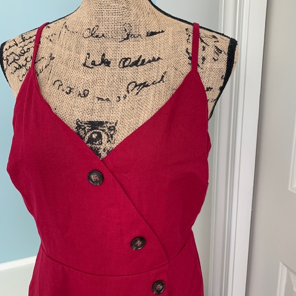 LUSH maroon long button slit linen cotton dress - Picture 2 of 9
